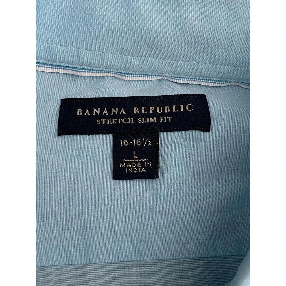 Banana Republic Shirt Mens Large Blue Solid Stretch Slim Fit Dress Long Sleeve
